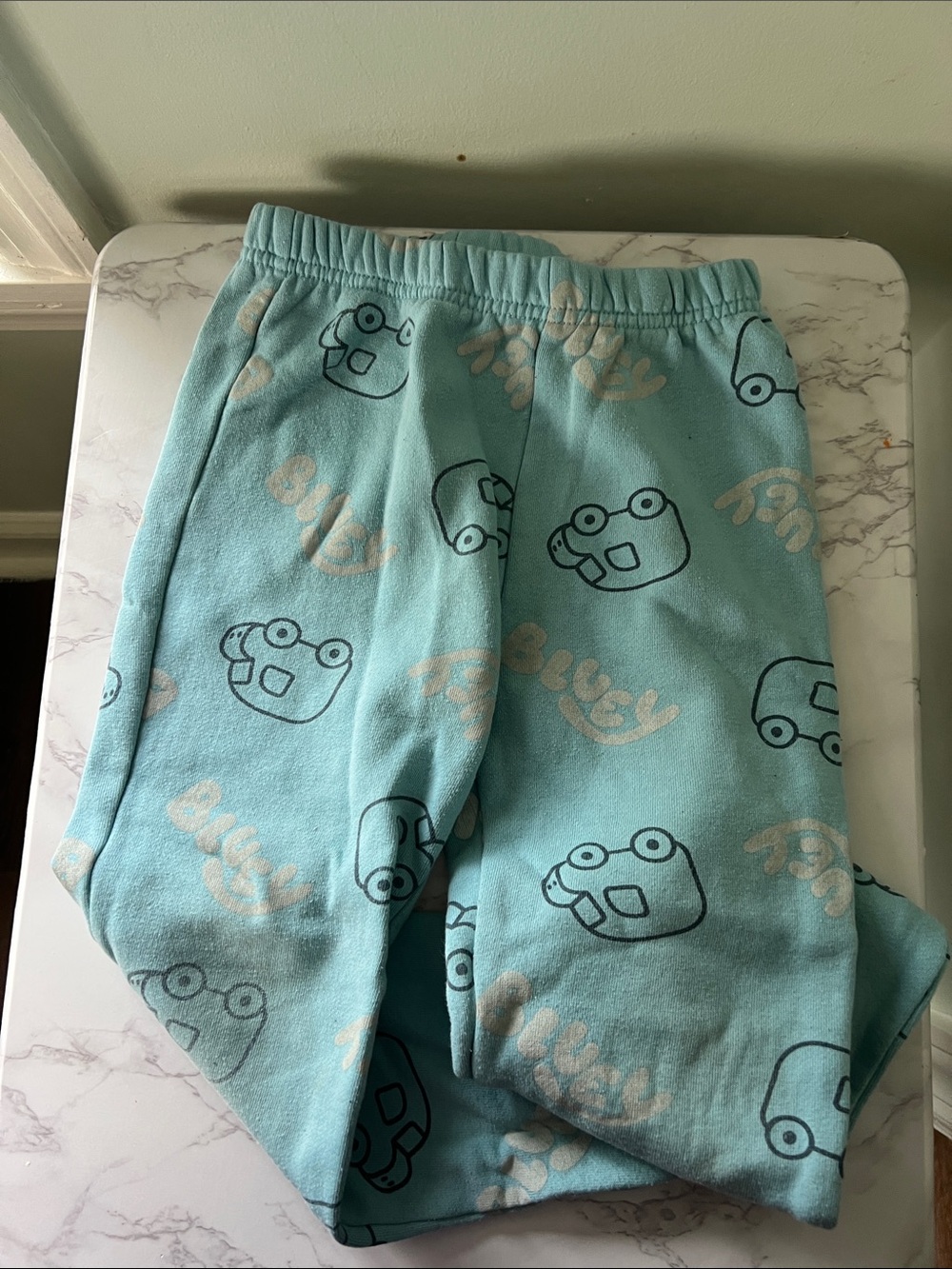 Kids Light Teal Frog-Print Pajama Bottoms